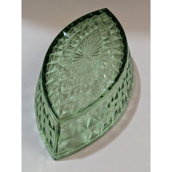 Jeannette Glass Uranium Green Boat Dish Diamond Pattern Windsor 1930s Vintage - Picture 3 of 8